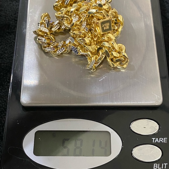 Mens 10k gold vermeil iced Cuban link chain and bracelet set Italian 925 stamped - Picture 9 of 11